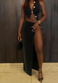 (Real Image)2023 Styles Women Sexy&Fashion Spring&Summer TikTok&Instagram Styles Black Velvet Open Maxi Dress