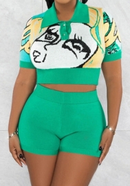 (Green)2023 Styles Women Sexy&Fashion Spring&Summer TikTok&Instagram Styles Sweater Short Two Piece Suit