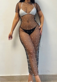 (Real Image)2023 Styles Women Sexy&Fashion Spring&Summer TikTok&Instagram Styles See Through Mesh Black Maxi Dress