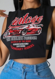 (Black Car)2023 Styles Women Sexy&Fashion Spring&Summer TikTok&Instagram Styles Print Sleeveless Tee