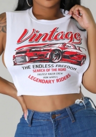 (White Car)2023 Styles Women Sexy&Fashion Spring&Summer TikTok&Instagram Styles Print Sleeveless Tee