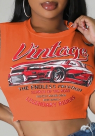 (Orange Car)2023 Styles Women Sexy&Fashion Spring&Summer TikTok&Instagram Styles Print Sleeveless Tee
