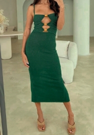 (Real Image)2023 Styles Women Sexy&Fashion Spring&Summer TikTok&Instagram Styles Green Cut Out Strap Maxi Dress