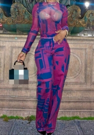 2023 Styles Women Sexy&Fashion Spring&Summer TikTok&Instagram Styles See Through Print Purple Two Piece Suit