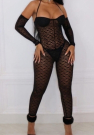 (Real Image)2023 Styles Women Sexy&Fashion Spring&Summer TikTok&Instagram Styles Black Lace Jumpsuit