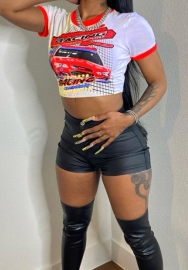 (Only Tops)(Red)2023 Styles Women Sexy&Fashion Spring&Summer TikTok&Instagram Styles Print Short Sleeve Tee