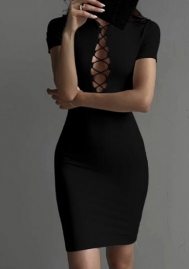 (Black)2023 Styles Women Sexy&Fashion Spring&Summer TikTok&Instagram Styles Lace Up Short Sleeve Mini Dress