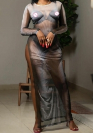 (Real Image)2023 Styles Women Sexy&Fashion Spring&Summer TikTok&Instagram Styles Black Mesh See Through Maxi Dress