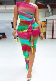 (Plus Size)(Real Image)2023 Styles Women Sexy&Fashion Spring&Summer TikTok&Instagram Styles Print Loose Maxi Dress