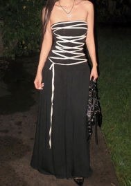 (Real Image)2023 Styles Women Sexy&Fashion Spring&Summer TikTok&Instagram Styles Black Lace Up Maxi Dress