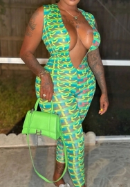 (Real Image)2023 Styles Women Sexy&Fashion Spring&Summer TikTok&Instagram Styles Print Deep V Neck Jumpsuit