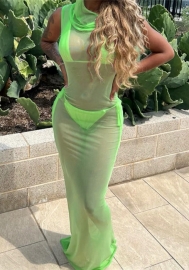 (Green)2023 Styles Women Sexy&Fashion Spring&Summer TikTok&Instagram Styles Mesh Hoodie Maxi Dress