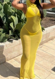 (Yellow)2023 Styles Women Sexy&Fashion Spring&Summer TikTok&Instagram Styles Mesh Hoodie Maxi Dress