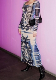 (Real Image)2023 Styles Women Sexy&Fashion Spring&Summer TikTok&Instagram Styles Print Long Sleeve Maxi Dress