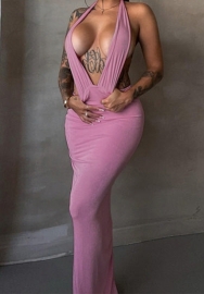 (Pink)2023 Styles Women Sexy&Fashion Spring&Summer TikTok&Instagram Styles Deep V Neck Halter Maxi Dress
