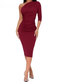 (Real Image)2023 Styles Women Sexy&Fashion Spring&Summer TikTok&Instagram Styles Single Shoulder Long Sleeve Midi Dress