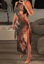 (Real Image)2023 Styles Women Sexy&Fashion Spring&Summer TikTok&Instagram Styles Brown Strap Maxi Dress
