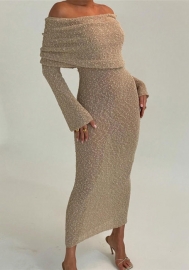 (Apricot)2023 Styles Women Sexy&Fashion Spring&Summer TikTok&Instagram Styles Off Shoulder Long Sleeve Maxi Dress