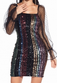 (Real Image)2023 Styles Women Sexy&Fashion Autumn/Winter TikTok&Instagram Styles Long Sleeve Colorful Sequins Mini Dress