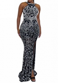 (Real Image)2023 Styles Women Sexy&Fashion Autumn/Winter TikTok&Instagram Styles  Backless Mesh Sequins Lace Maxi Dress