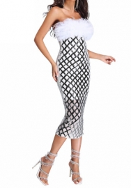 (Black)2023 Styles Women Sexy&Fashion Autumn/Winter TikTok&Instagram Styles Tube Feather Sequins Midi Dress