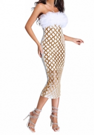 (Golden)2023 Styles Women Sexy&Fashion Autumn/Winter TikTok&Instagram Styles Tube Feather Sequins Midi Dress