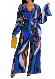 (Real Image)2023 Styles Women Sexy&Fashion Autumn/Winter TikTok&Instagram Styles Loose Print Jumpsuit With Waist Tie