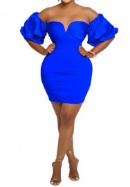 (Blue)2023 Styles Women Sexy&Fashion Autumn/Winter TikTok&Instagram Styles Off Shoulder Short Sleeve Mini Dress