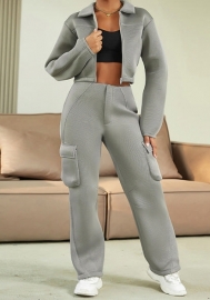 (Real Image)2023 Styles Women Sexy&Fashion Autumn/Winter TikTok&Instagram Styles Short Sleeve Gray Two Piece Suit