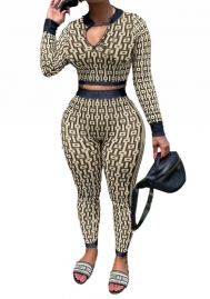 (Khaki)2023 Styles Women Sexy&Fashion Autumn/Winter TikTok&Instagram Styles Print Two Piece Suit
