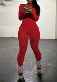 (Red)2023 Styles Women Sexy&Fashion Autumn/Winter TikTok&Instagram Styles Sweater Ripped Jumpsuit