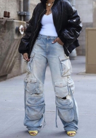 (Only Bottom)(Real Image)2023 Styles Women Sexy&Fashion Autumn/Winter TikTok&Instagram Styles Ripped Loose Jeans Long Pants