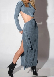 (Blue)2023 Styles Women Sexy&Fashion Autumn/Winter TikTok&Instagram Styles Cut Out Long Sleeve Maxi Dress