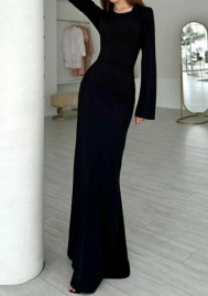 (Black)2023 Styles Women Sexy&Fashion Autumn/Winter TikTok&Instagram Styles Long Sleeve Round Neck Maxi Dress