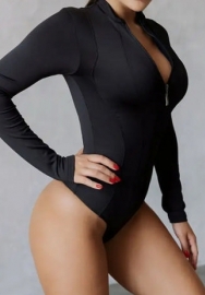 (Real Image)2023 Styles Women Sexy&Fashion Autumn/Winter TikTok&Instagram Styles Long Sleeve Black Front Zipper Bodysuit