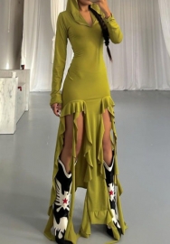 (Green)2023 Styles Women Sexy&Fashion Autumn/Winter TikTok&Instagram Styles Hoodie Tassel Maxi Dress
