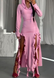 (Pink)2023 Styles Women Sexy&Fashion Autumn/Winter TikTok&Instagram Styles Hoodie Tassel Maxi Dress