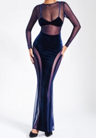 (Blue)2023 Styles Women Sexy&Fashion Autumn/Winter TikTok&Instagram Styles Mesh Long Sleeve Maxi Dress