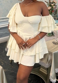 (White)2023 Styles Women Sexy&Fashion Autumn/Winter TikTok&Instagram Styles Irregular Ruffle Mini Dress