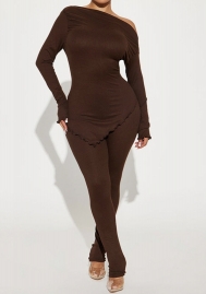 (Brown)2023 Styles Women Sexy&Fashion Autumn/Winter TikTok&Instagram Styles Irregular Two Piece Suit