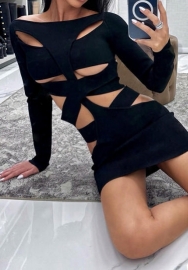 (Real Image)2023 Styles Women Sexy&Fashion Autumn/Winter TikTok&Instagram Styles Black Cut Out Long Sleeve Mini Dress