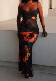 (Real Image)2024 Styles Women Sexy&Fashion Sprint/Summer TikTok&Instagram Styles Print Black Maxi Dress