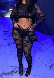 (Real Image)2024 Styles Women Sexy&Fashion Sprint/Summer TikTok&Instagram Styles Black Lace Two Piece Suit
