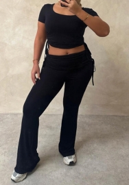 (Black)2024 Styles Women Sexy&Fashion Sprint/Summer TikTok&Instagram Ruffle Two Piece Suit