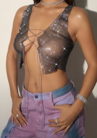 (Black)2024 Styles Women Sexy&Fashion Sprint/Summer TikTok&Instagram Lace UpSequins Tops