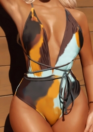 (Real Image)2024 Styles Women Sexy&Fashion Sprint/Summer TikTok&Instagram Print Tie One Piece Swimwear