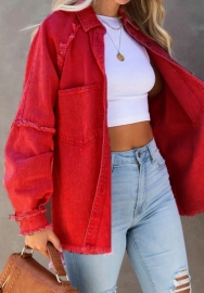 (Only Tops)(Red)2024 Styles Women Sexy&Fashion Sprint/Summer TikTok&Instagram Front Button Jeans Jacket
