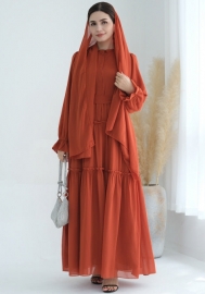 (Real Image)2024 Styles Women Muslim Tassel Long Sleeve Pure Beauty Solid Color Dress