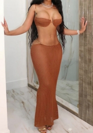 (Real Image)2024 Styles Women Summer Sexy Sheer Lace-Up Top with Low Waist Slim-Fit Skirt Set