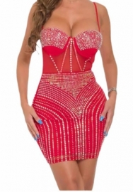 (Red)2024 Styles Women Sizzling Sequin Sheer Cutout Bodycon Halter Mini Dress
